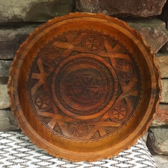 Vintage Other - VTG Wood Carved Bowl India Bohemian Decor